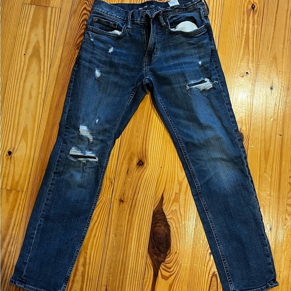 Old Navy Blue Slim Distressed Jeans